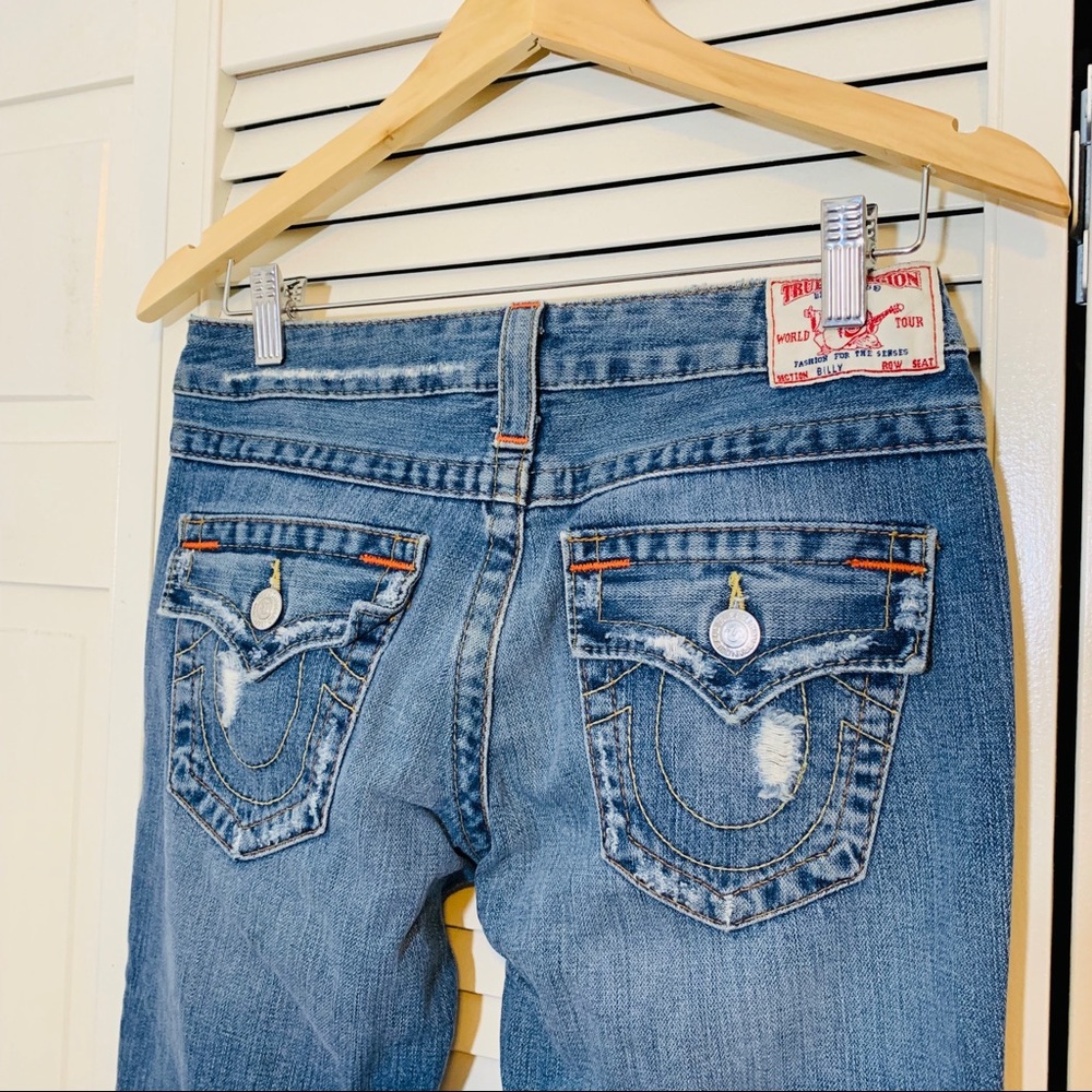 $398 True Religion Patchwork Distressed Jeans - Picture 3 of 7
